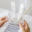 3格收納筆筒 x 5入 分隔透明筆筒(文具收納盒 無印風 多格筆筒)