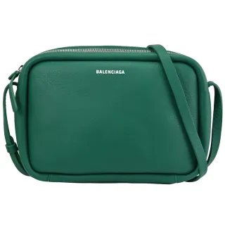 【Balenciaga 巴黎世家】簡約燙銀LOGO小牛皮方包相機包斜背包(綠 24CM)