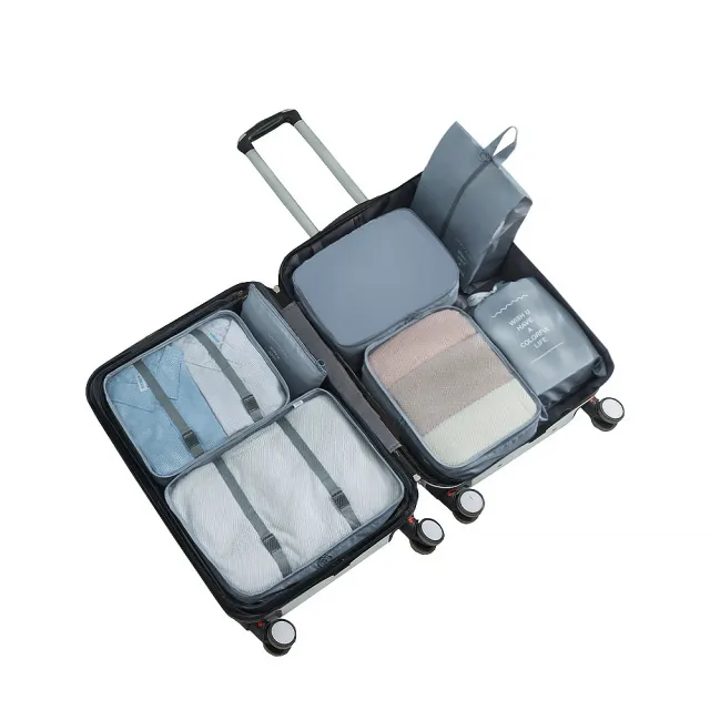 【太力TAI LI】任選2組-7件套組斜紋加厚旅行行李收納袋(多種尺寸自由搭配 出國必備 多色任選)