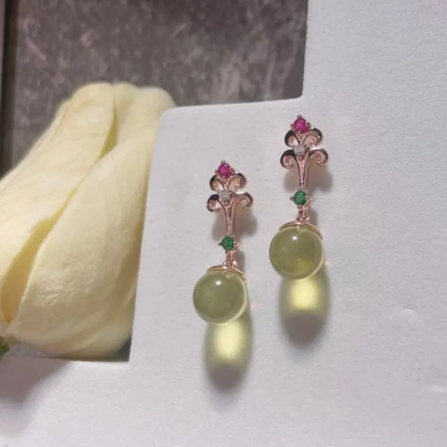 【勝弘珠寶】多明尼加藍珀華麗耳環-7mm