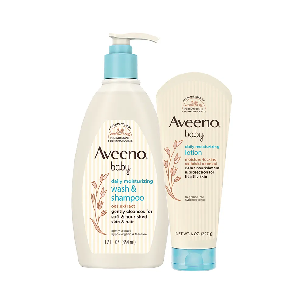 【Aveeno 艾惟諾】嬰兒寶寶新生彌月組(沐浴洗髮露354ml+燕麥保濕乳227g)