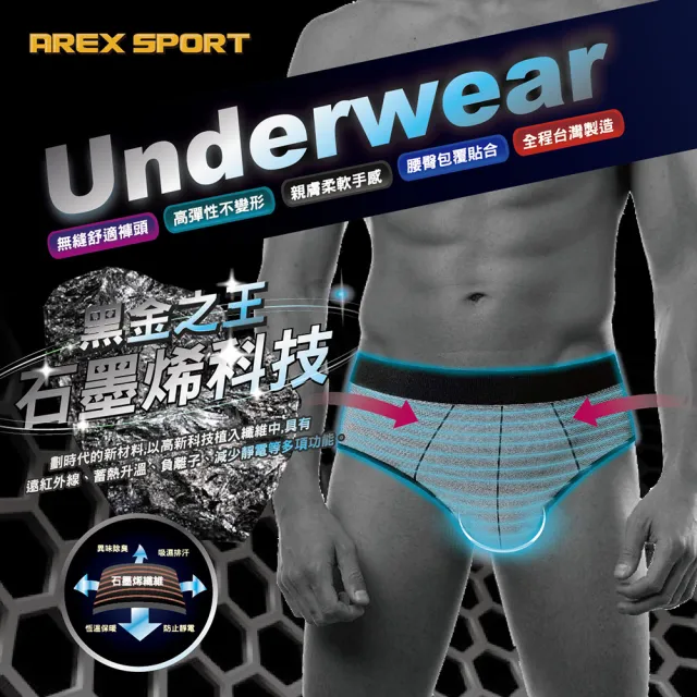 【AREXSPORT】超值3件組 男石墨烯內褲 抑菌內褲 加大男三角  石墨烯抑菌 中高腰無縫機能健康抑菌三角褲