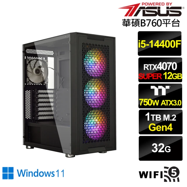 華碩平台華碩平台 i5十核GeForce RTX 4070S Win11{劍齒虎AL14CW}電競電腦(i5-14400F/B760/32G/1TB/WIFI)