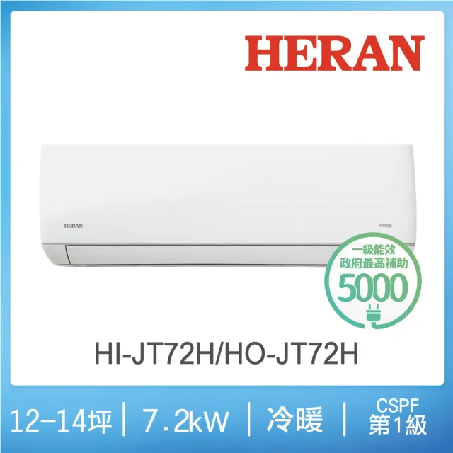 【HERAN 禾聯】11-13坪沼氣防護 R32 一級變頻冷暖分離式空調2023新機種(HI-JT72H/HO-JT72H)