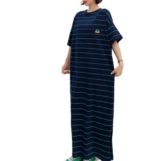 【巴黎精品】長洋裝寬鬆連身裙(條紋短袖休閒舒適女裙子a1eq55)