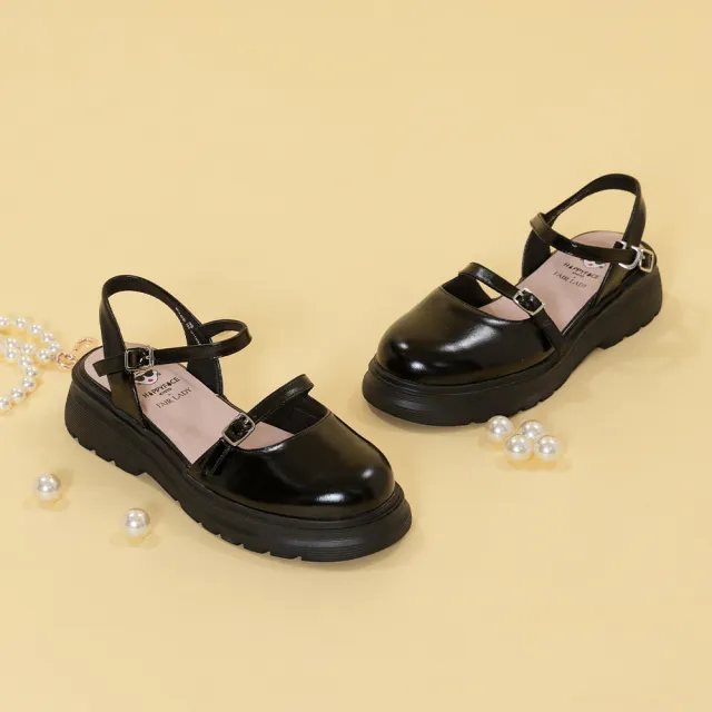 【FAIR LADY】日本京都聯名 HAPPYFACE 甜酷風輕量後空厚底涼鞋(黑、3B2857)