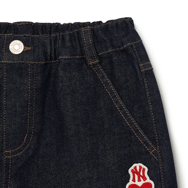 【MLB】KIDS 丹寧牛仔褲 休閒短褲 童裝 Heart系列 紐約洋基隊(7ADPH0133-50NYD)