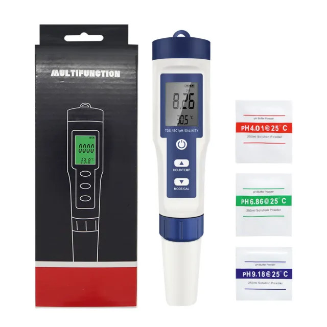 【ANTIAN】五合一水質檢測筆 PH值酸堿度測試儀 PH/EC/TDS/鹽度/溫度 檢測器