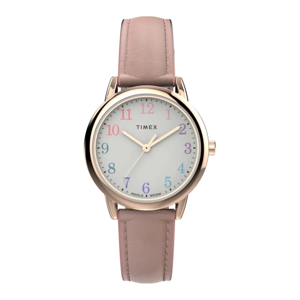 【TIMEX】天美時 Easy Reader 30毫米玫瑰金錶殼 環保永續錶帶手錶 白x裸粉TXTW2W32300