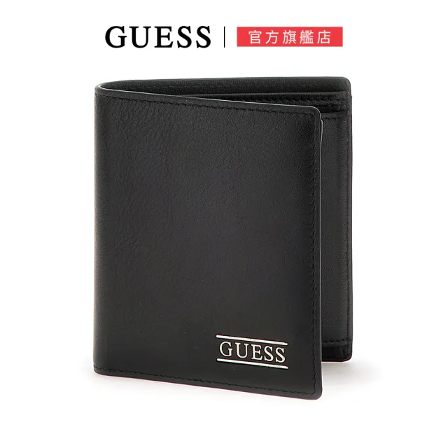 【GUESS】簡約LOGO素面低調卡片皮夾(黑)