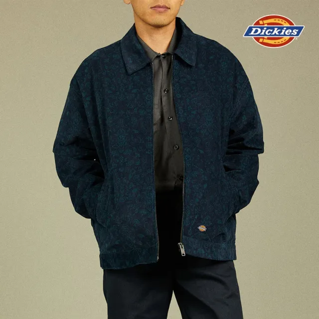 【Dickies】男款深藍色燈芯絨滿版印花設計寬鬆休閒外套｜DK012267B29