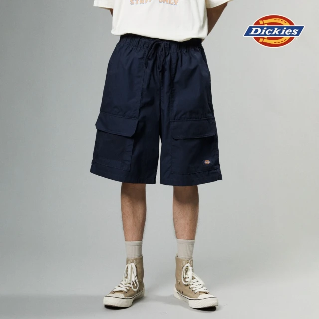 【Dickies】男款深海軍藍純棉寬版多口袋工裝短褲｜DK013096DNX