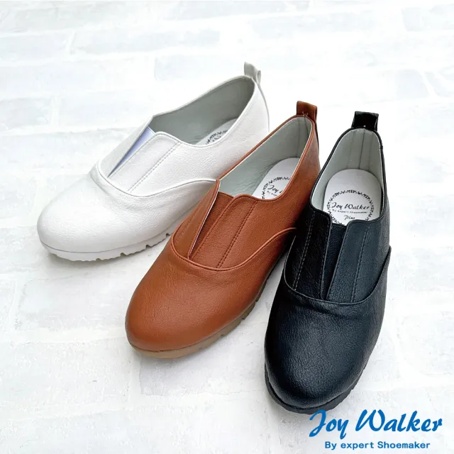 【Joy Walker】Plus 舒適柔軟 素面平底 懶人鞋 白色 女 鬆緊帶 包鞋 上班鞋 BO106
