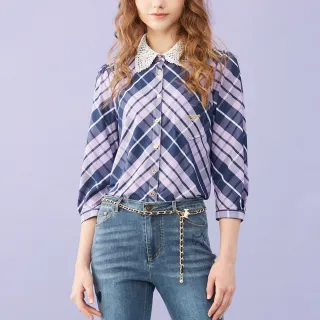 【SCOTTISH HOUSE】涼感蕾絲領七分袖格子襯衫 CHT11303