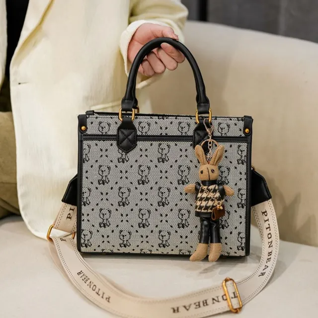 【巴黎精品】側背包皮革手提包手拿包肩背包托特包帆布包隨身女包包(小熊百搭通勤2色a1ev57)