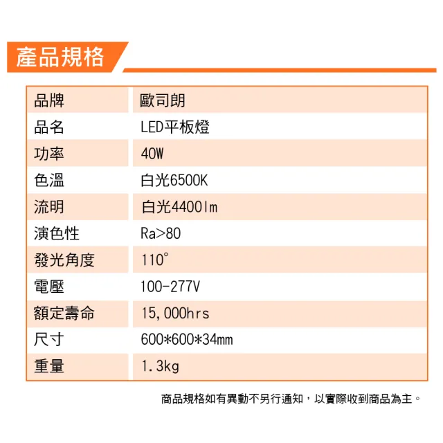 【Osram 歐司朗】LED 40W 直下式平板燈 白光 6入組(LED 40W 平板燈)