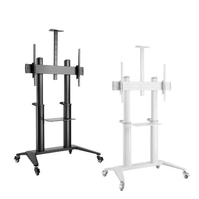 Happytech ST6610W 立架式電視支架，採用輕量化設計，適合70型、75型、77型、78型、83型螢幕，承重50kg以上，提供穩定支撐。顏色選擇黑色或白色，安裝簡易，適用家用或商用。享有1年保固（不含零件及消耗品，依原廠規範），確保品質可靠，是提升觀賞體驗的理想選擇。