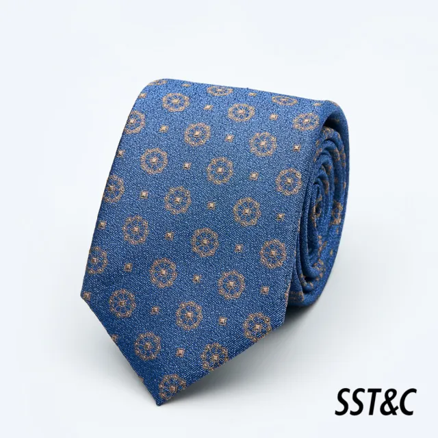 【SST&C 換季７５折】藍色幾何窄版領帶1912403009