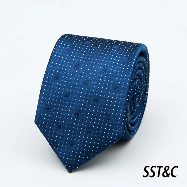 【SST&C 換季７５折】藍色幾何窄版領帶1912403023
