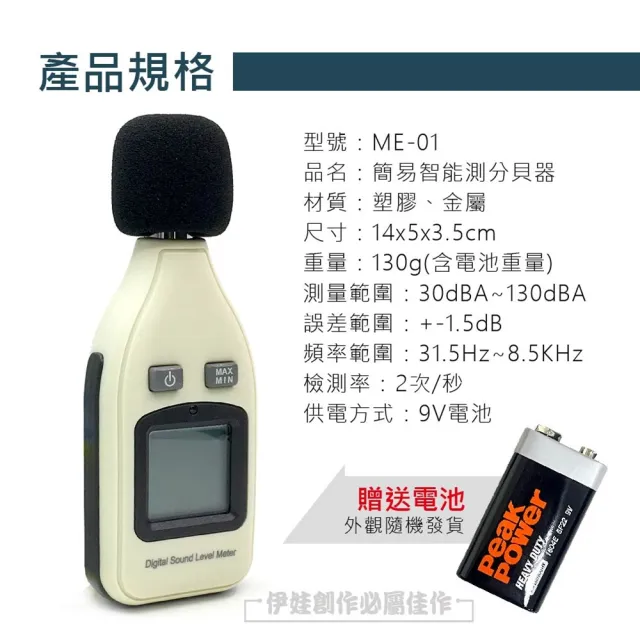 【IDREES 伊德萊斯】智能測分貝噪音儀 ME-01 分貝計(音量測量 噪音檢測 數位顯示 噪音計)
