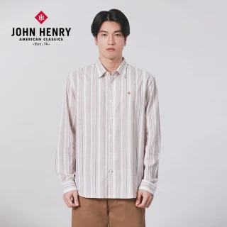 【JOHN HENRY】純棉休閒條紋襯衫-米色