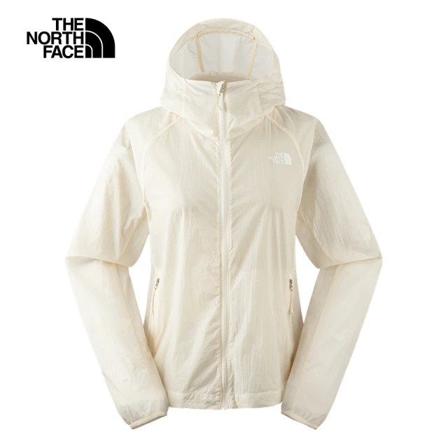 The North Face 官方旗艦 北面女款米白色DWR防潑水透氣可打包連帽外套｜87VRQLI