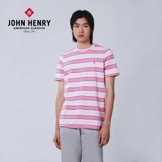 【JOHN HENRY】純棉百搭橫條短袖T恤-粉色