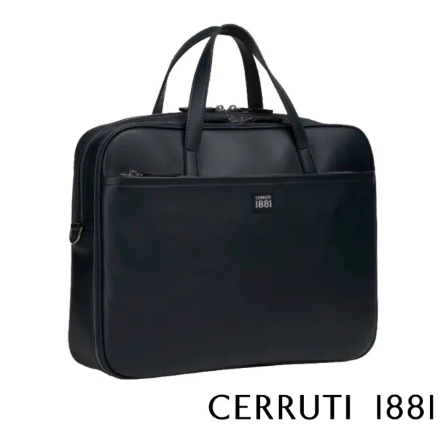 【Cerruti 1881】義大利頂級小牛皮公事包/斜背包(黑色 CECA06508M)