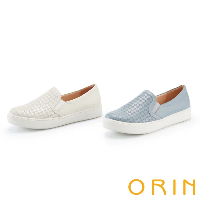 【ORIN】真皮簍空舒適厚底休閒便鞋(白色)