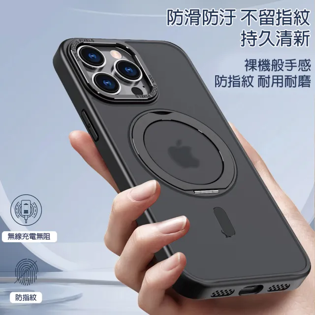 【HongXin】iPhone 15 Pro max 6.7吋 360度旋轉磁吸支架膚感手機殼