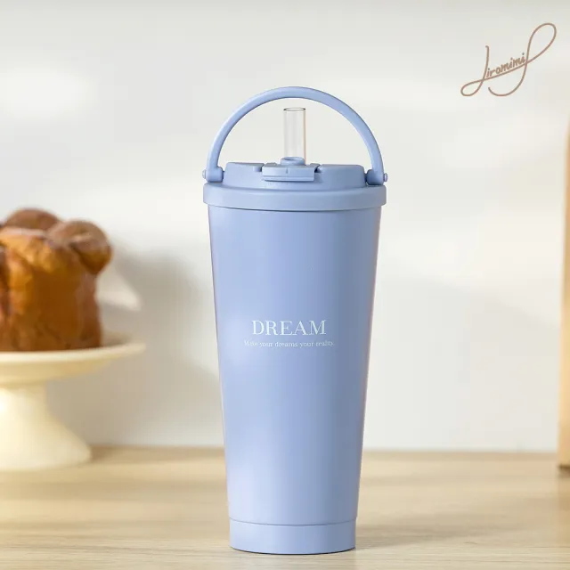 【Hiromimi】手提內瓷不鏽鋼吸管杯750ml(4色可選/保溫保冰/附粗細吸管各一)