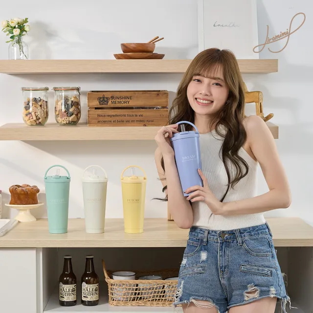 【Hiromimi】手提內瓷不鏽鋼吸管杯750ml(4色可選/保溫保冰/附粗細吸管各一)