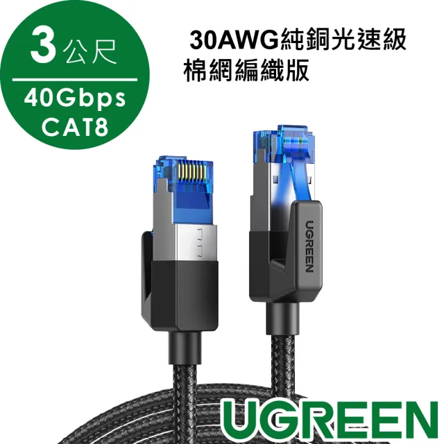 【綠聯】40Gbps CAT8網路線 30AWG純銅 光速級 棉網編織版 3公尺