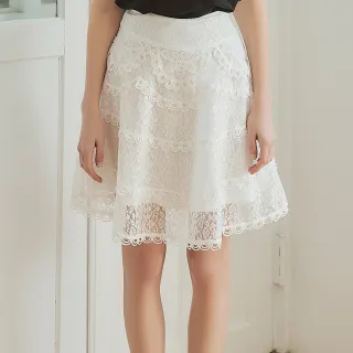 【OUWEY 歐薇】雙層花朵透視感蕾絲裙(白色；XS-M；3242322154)