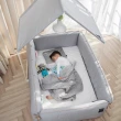 【gunite】多功能落地式沙發嬰兒床/陪睡床0-6歲五件組 床墊+床圍+止滑墊+床邊吊飾+屋頂+燈泡吊飾(丹麥藍)
