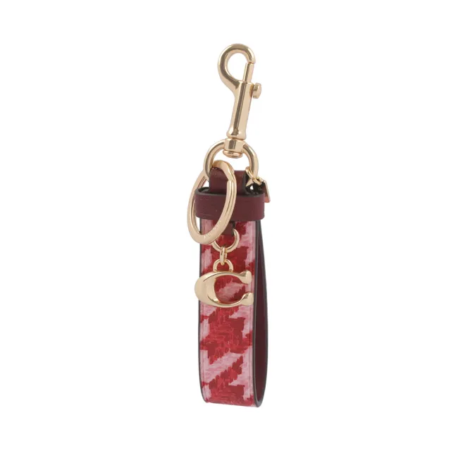 【COACH】Loop 千鳥格塗層帆布吊飾/鑰匙圈(紅色/粉色)