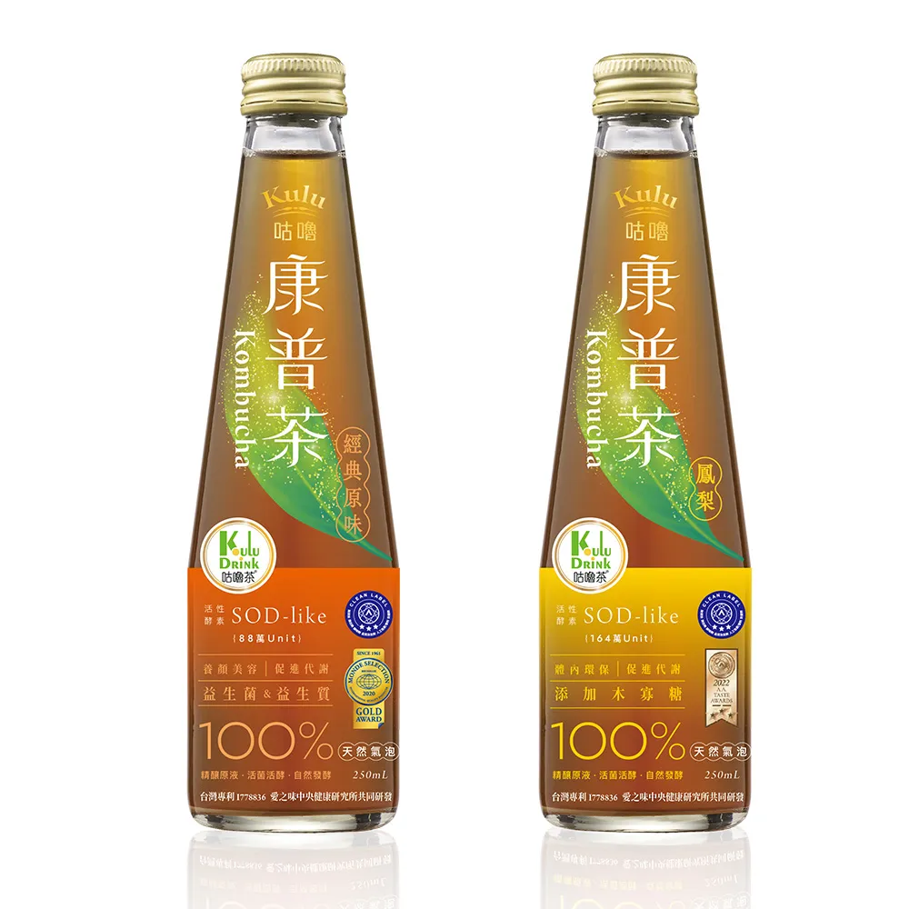 【KuluDrink 咕嚕茶】鳳梨康普茶 250mlx6入/箱(氣泡飲 康普茶 機能飲 益生菌 活菌發酵)