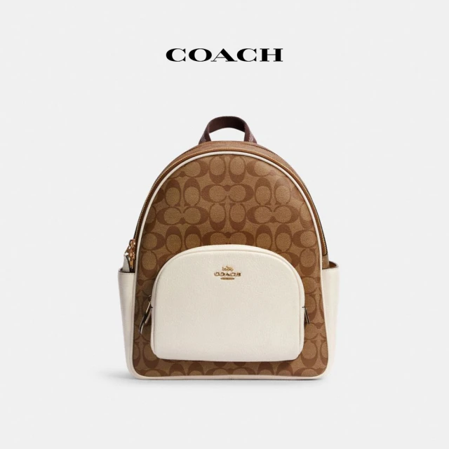 COACHCOACH 官方直營COURT經典Logo帆布雙肩包-IM/卡其色/粉筆白色(5671)