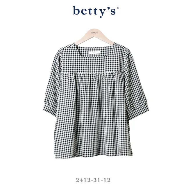 【betty’s 貝蒂思】格紋緹花五分袖方領上衣(共三色)