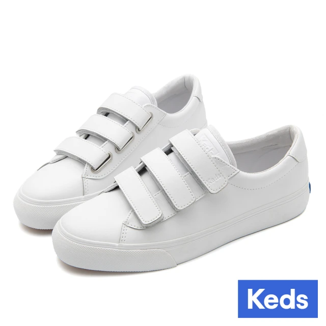 【Keds】JUMP KICK V 時尚皮革魔鬼氈厚底休閒小白鞋(9243W123019)