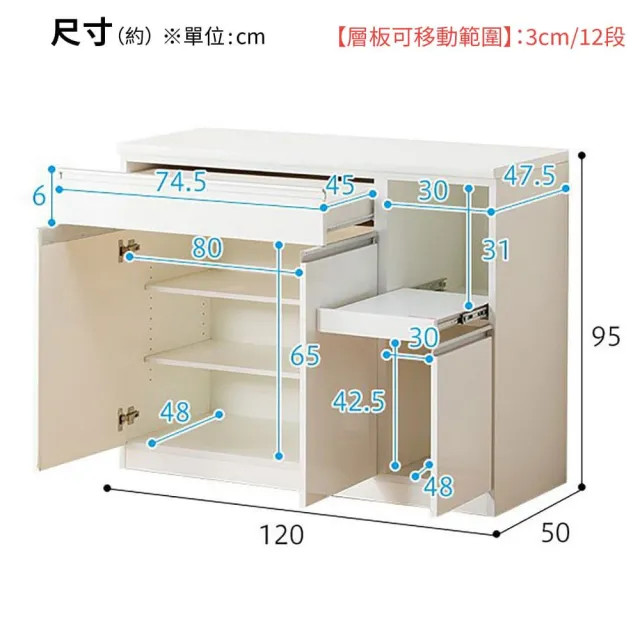 【NITORI 宜得利家居】◎組合式廚房櫃台 餐邊櫃 RESUME 120-2CT TH-R WH NC TW(廚房櫃台 RESUME)