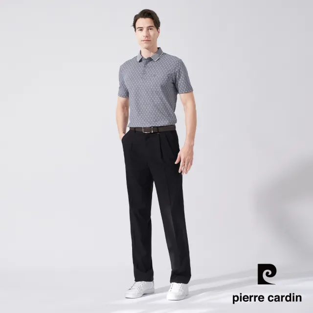 【pierre cardin 皮爾卡登】商務休閒 男款 彈性暗條打摺西裝褲-黑色(5247851-99)