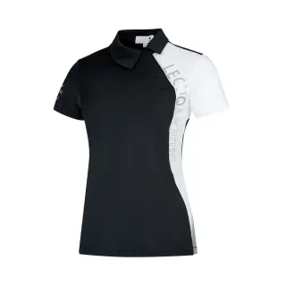 【LE COQ SPORTIF 公雞】高爾夫系列 女款黑色大LOGO斜領氣質吸排涼感短袖衫 QLT2T205