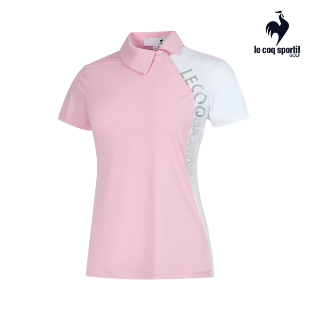 LE COQ SPORTIF 公雞 高爾夫系列 女款粉色大LOGO斜領氣質吸排涼感短袖衫 QLT2T205