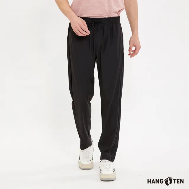 【Hang Ten】男裝-恆溫多功能-TAPERED FIT冰絲涼感吸濕快乾側邊壓條錐形長褲(黑)