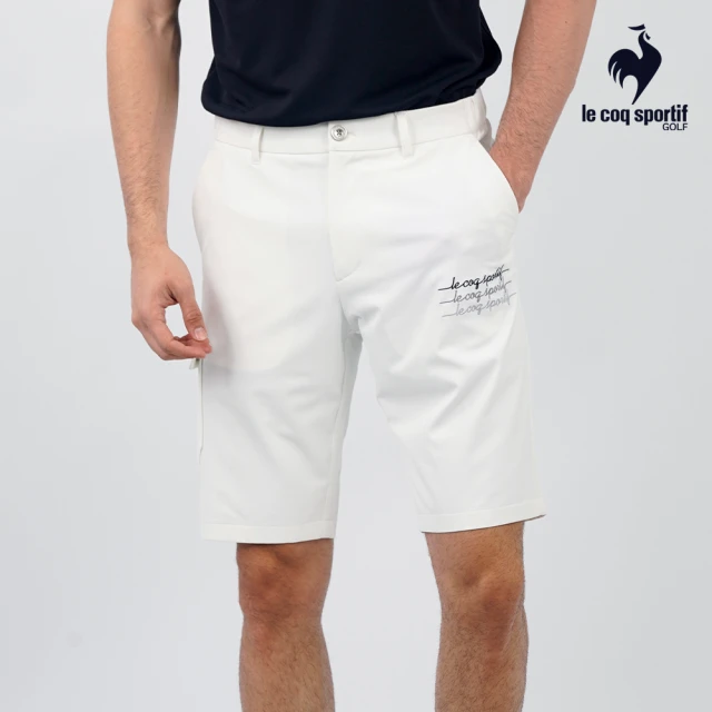 LE COQ SPORTIF 公雞 高爾夫系列 男款白色漸層感草寫刺繡字母運動防曬短褲 QGT8T903