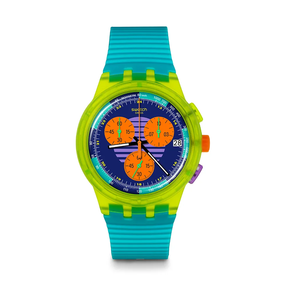 【SWATCH】Chrono 原創系列手錶 SWATCH NEON WAVE 男錶 女錶 手錶 瑞士錶 錶(42mm)