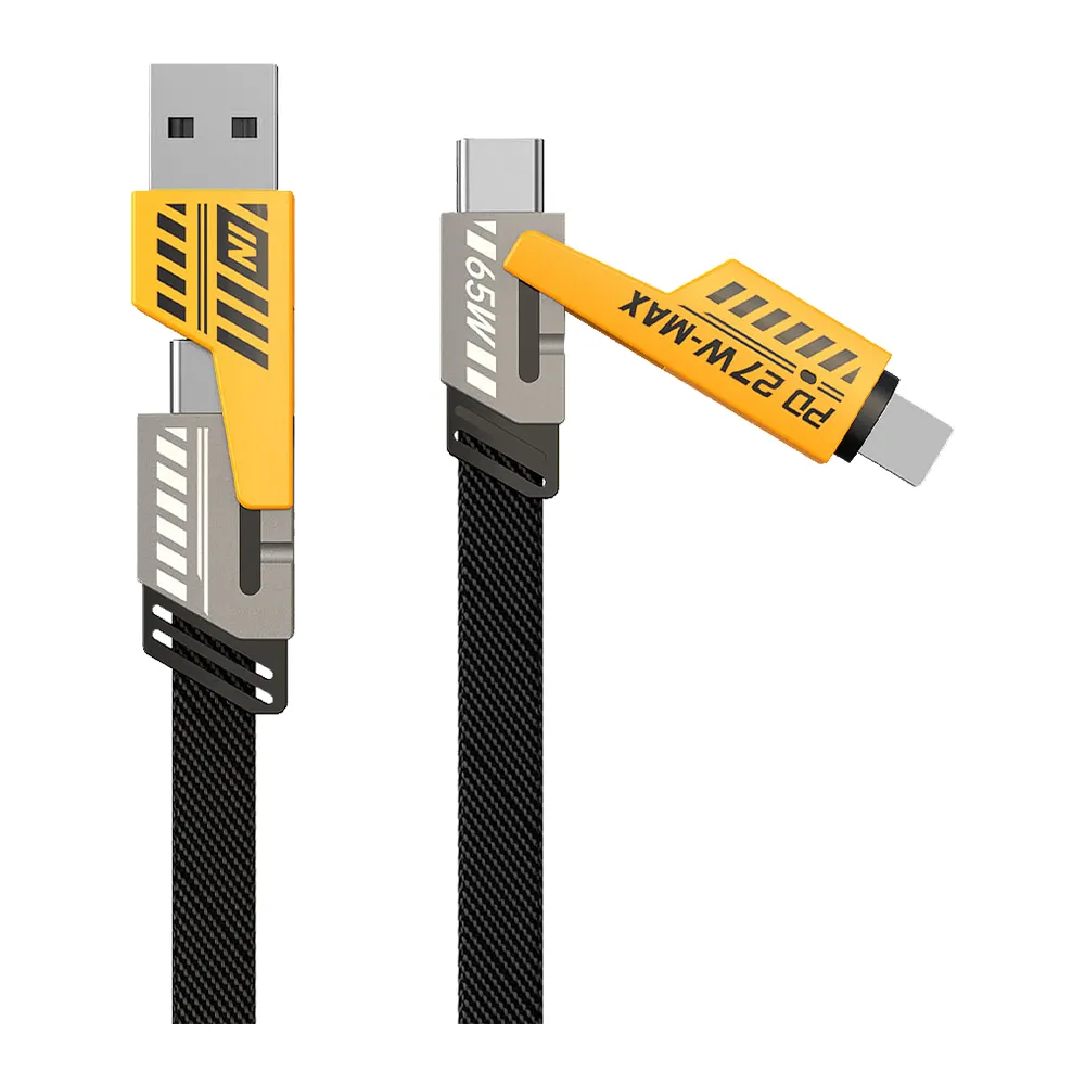 【IS】FC3028 PD65W 四合一機甲多功能快充線 1M(Type-C To 蘋果/Type-C To USB/編織軟線/車內可用)
