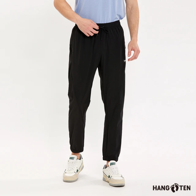 【Hang Ten】男裝-恆溫多功能-REGULAR FIT涼感吸濕快乾四面彈腰頭鬆緊束口褲(黑)