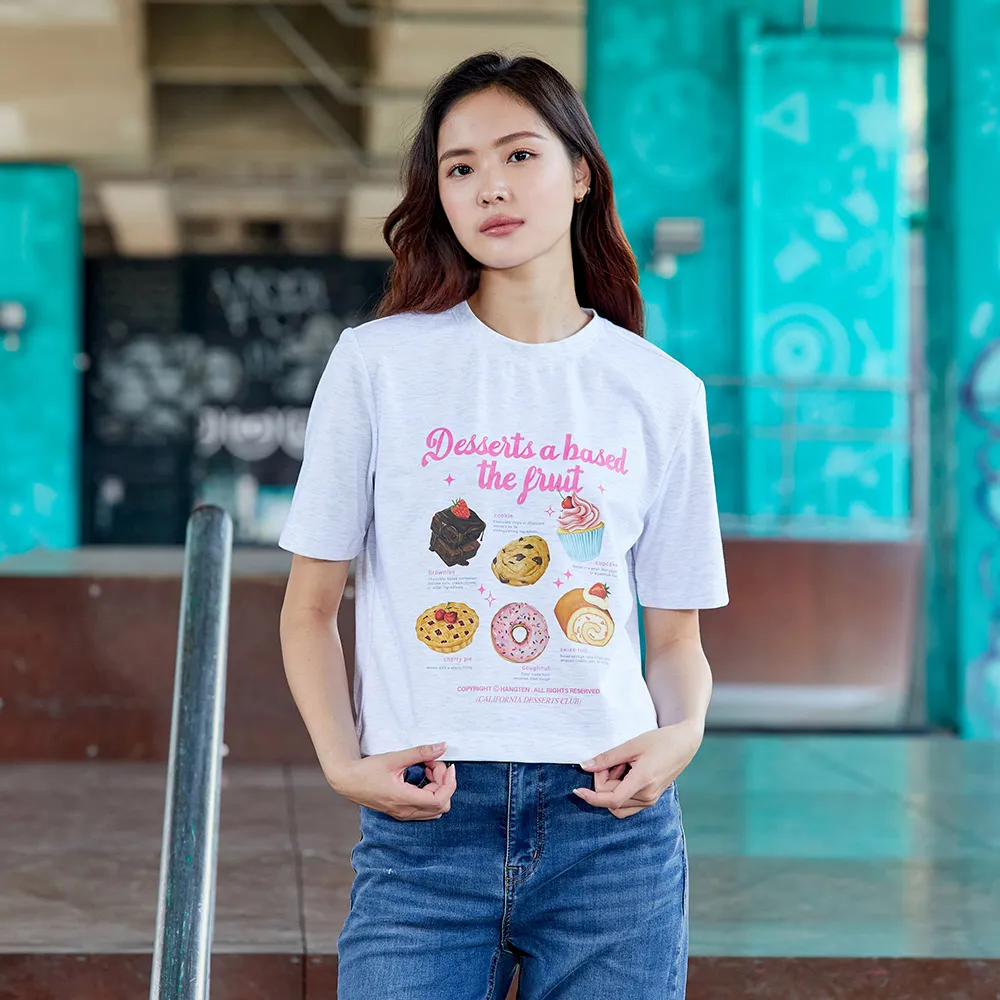 【Hang Ten】女裝-韓國同步款-短版甜點印花休閑短袖T恤(多色選)